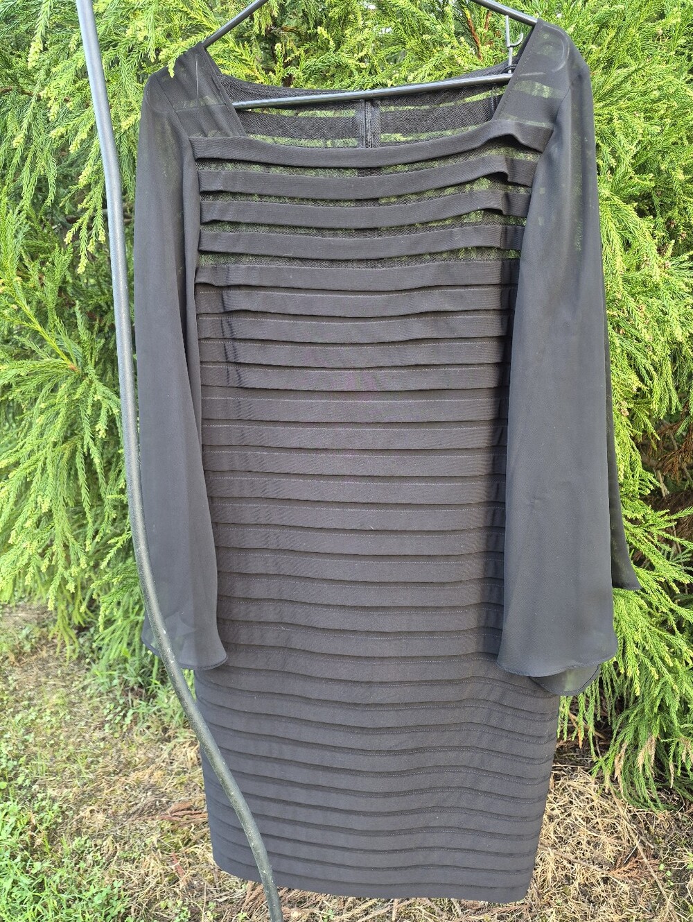 Adrianna Papell Black Layered Sheath Dress with Chiffon Long Sleeves SIZE 14